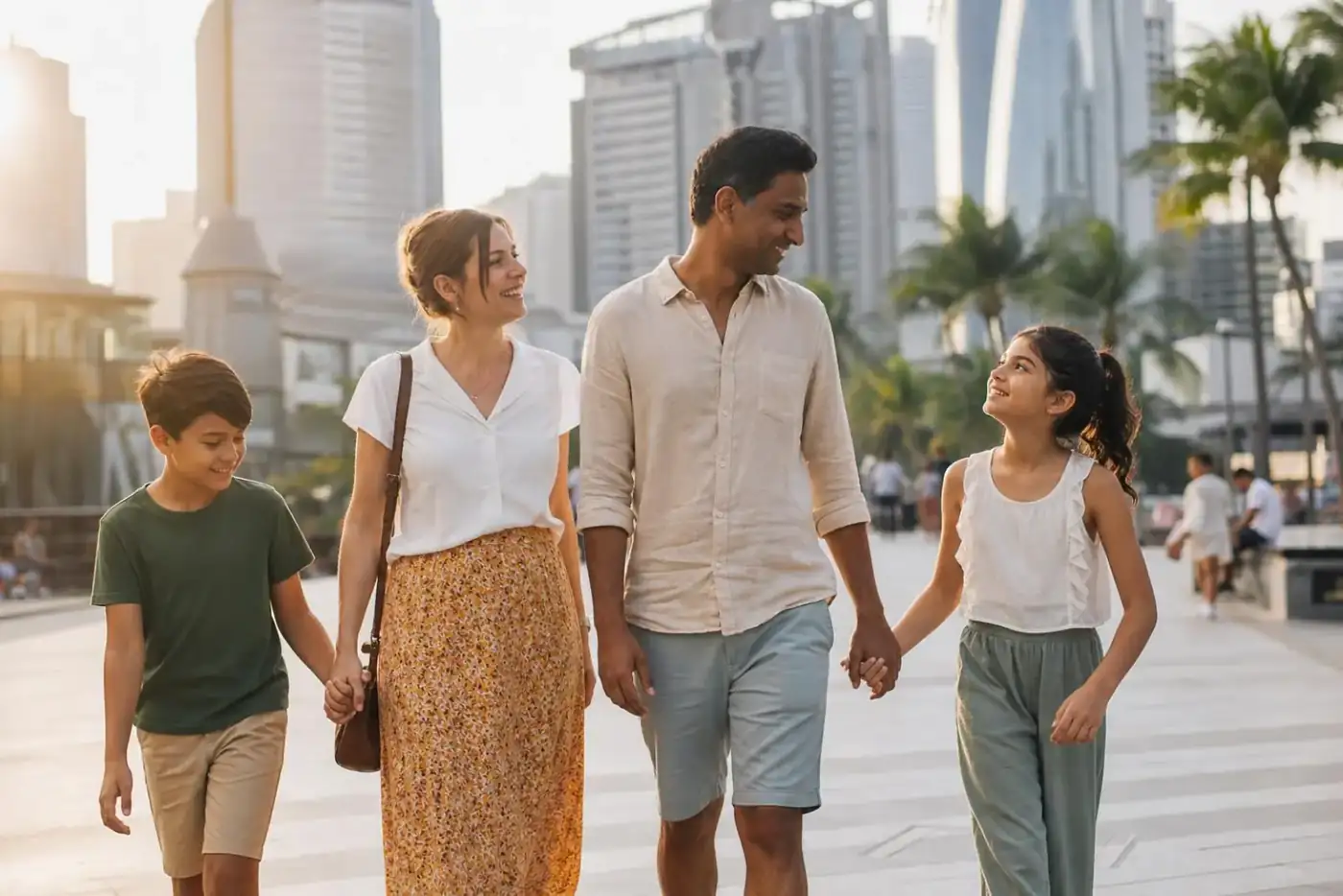 A multicultural family enjoying everyday life in Barcelona