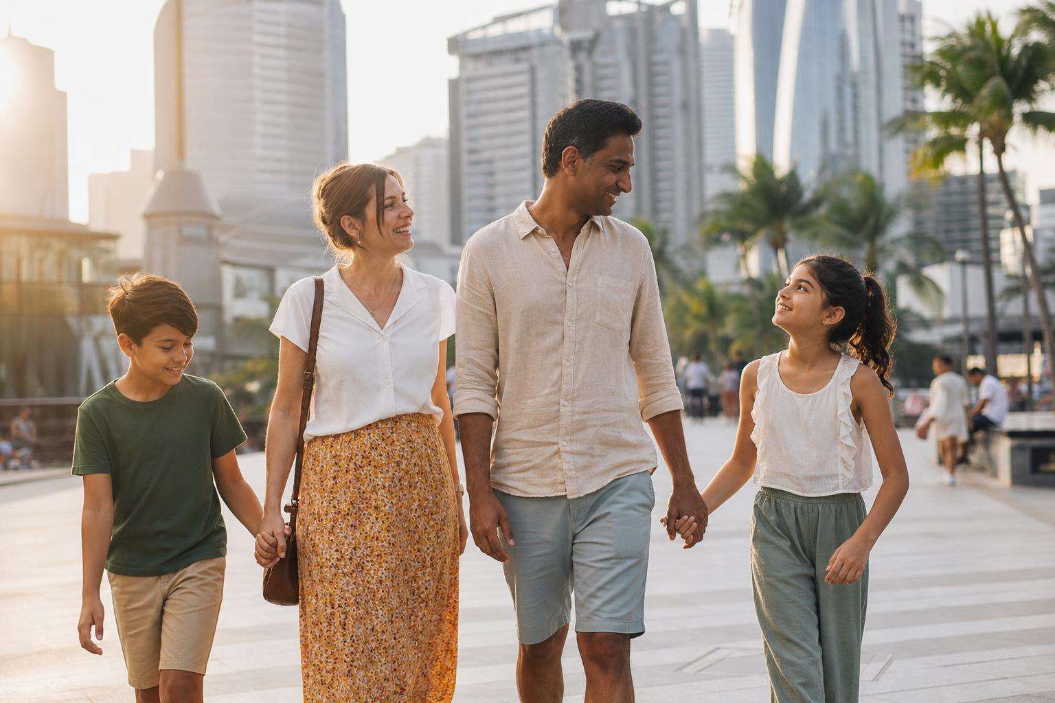 A multicultural family enjoying everyday life in Barcelona